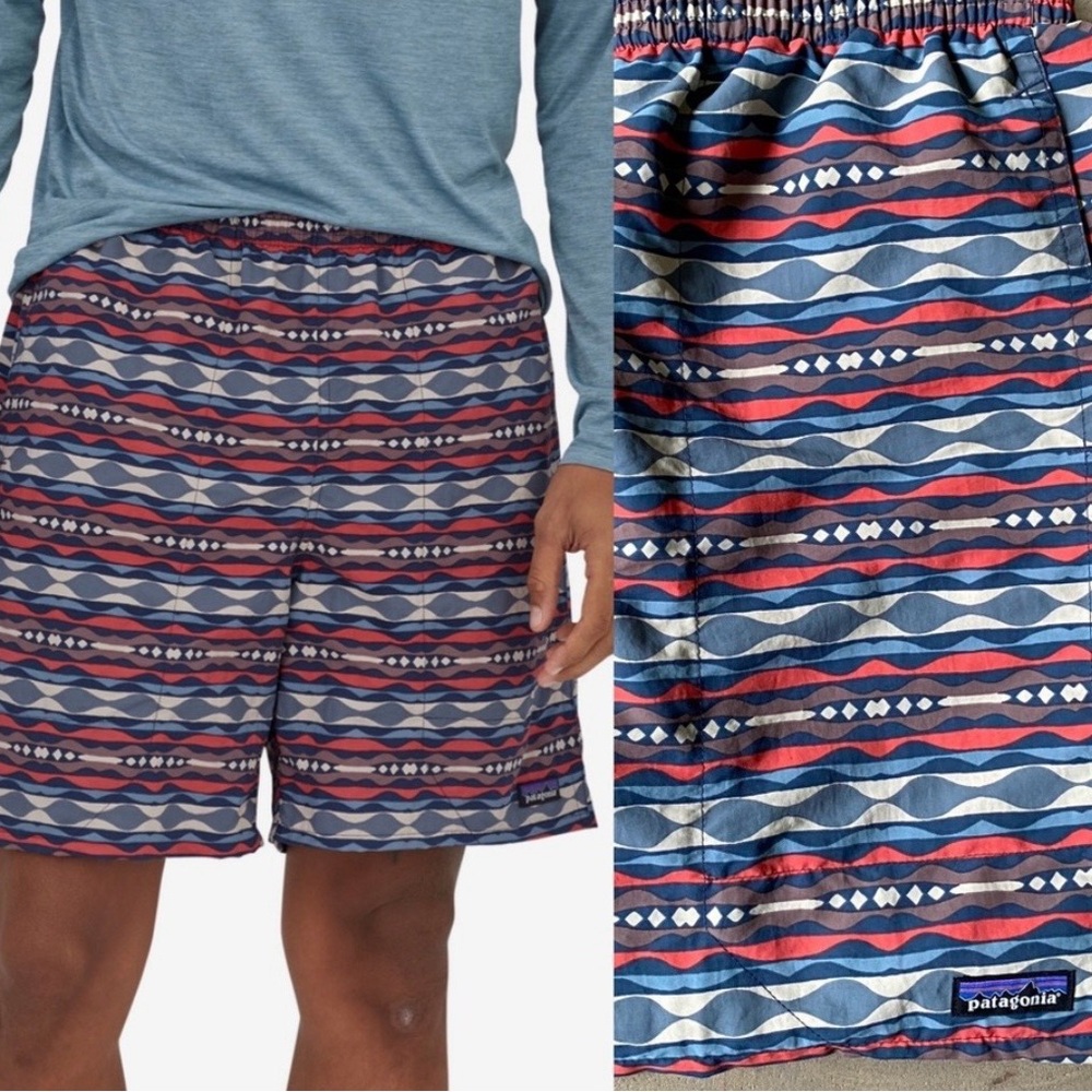 Patagonia NEW Men's Baggies Longs Shorts 7”In Coast Highway Multi Sumac Red XL